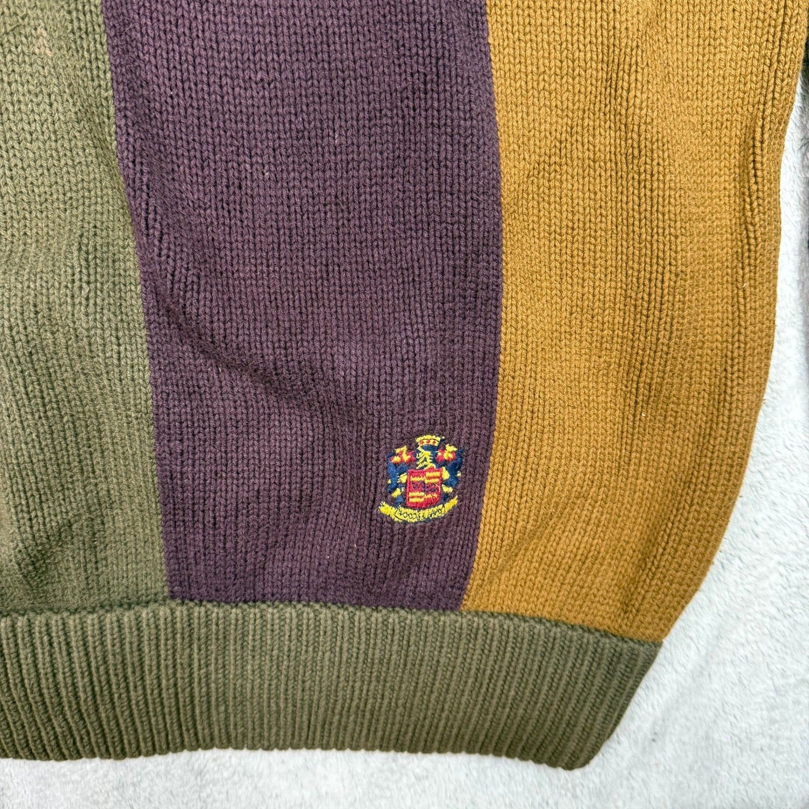 WOODS GRAY Mens Colorblock Striped Crewneck Sweater Size L 100 Percent Cotton