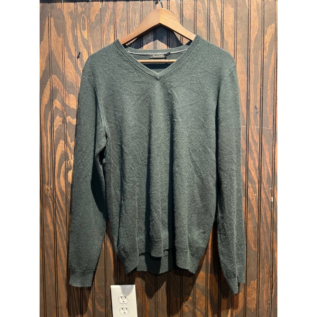 Massimo Dutti Mens V-Neck Wool Blend Sweater Dark Green Long Sleeve Size Large