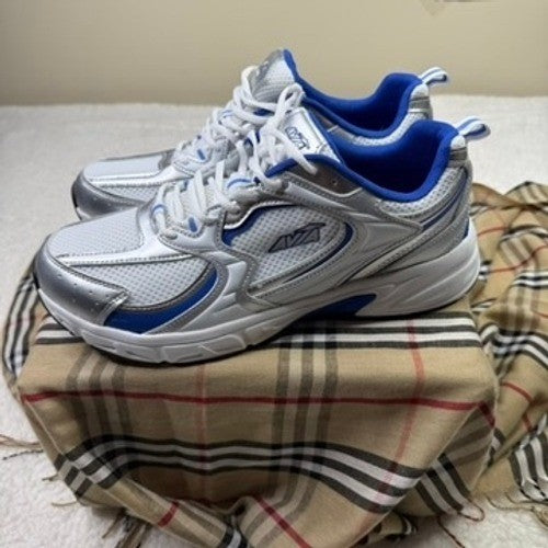 "NEW" AVIA Men's White Silver Blue Athletic Running Shoes Lace Up Size 12