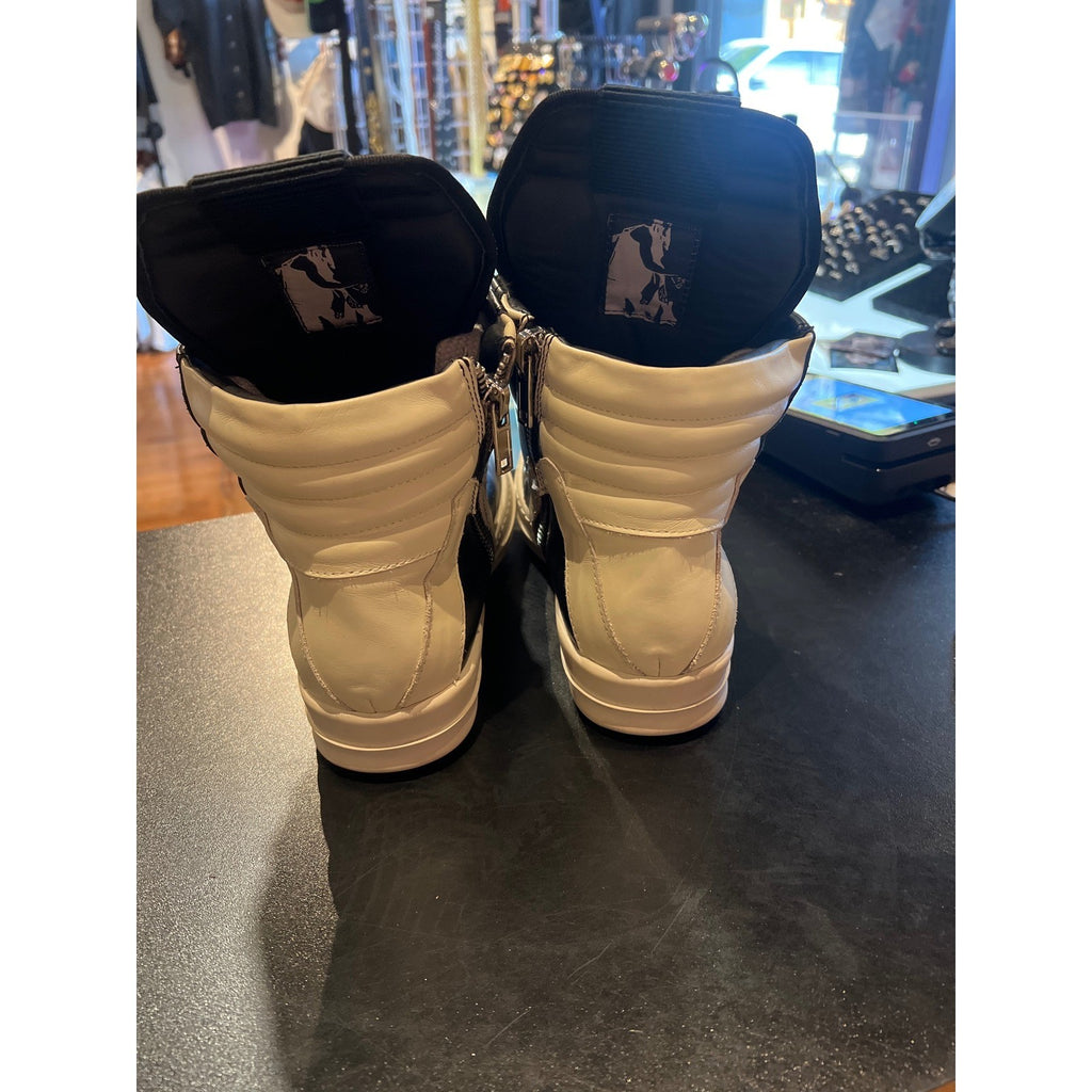 Rick Owens Geobasket High Top Sneakers Black Milk Leather Zip Size 40-41