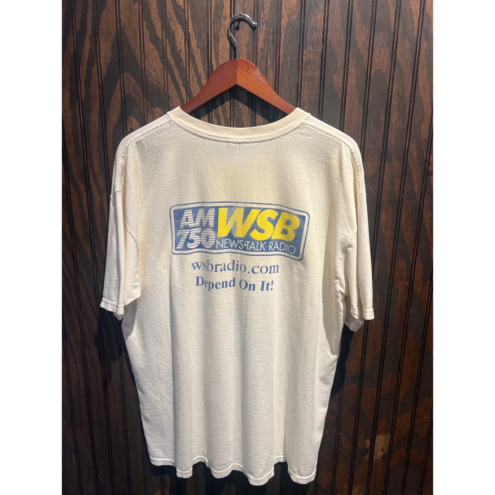 Vintage AM 750 WSB Radio Atlanta T-Shirt Cream Graphic Tee XL 30.5x24