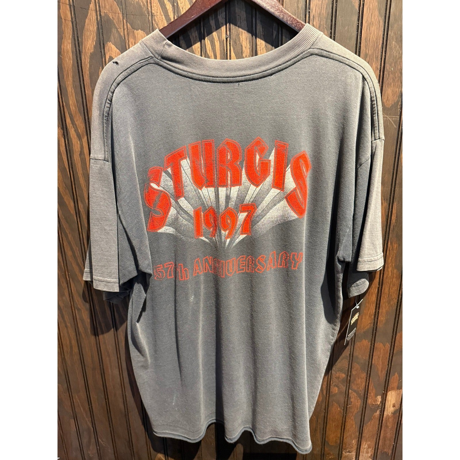 Vintage 1997 Sturgis 57th Anniversary Biker T-Shirt Faded Black Single Stitch XL