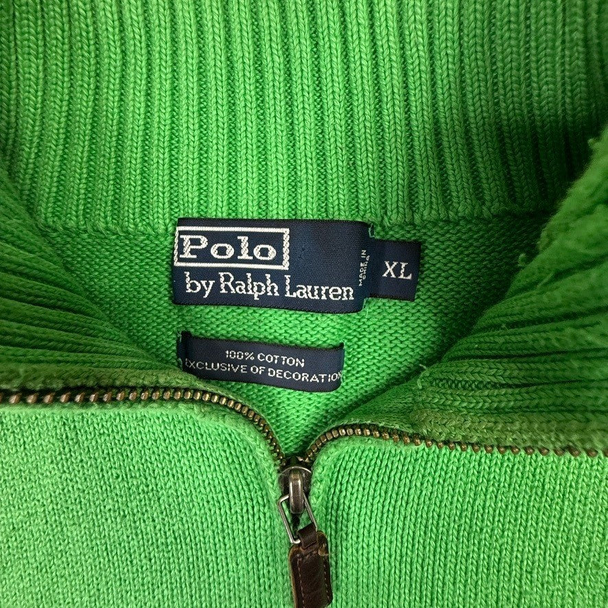 Polo Ralph Lauren Mens Green 1/4 Zip Sweater 100% Cotton Size XL
