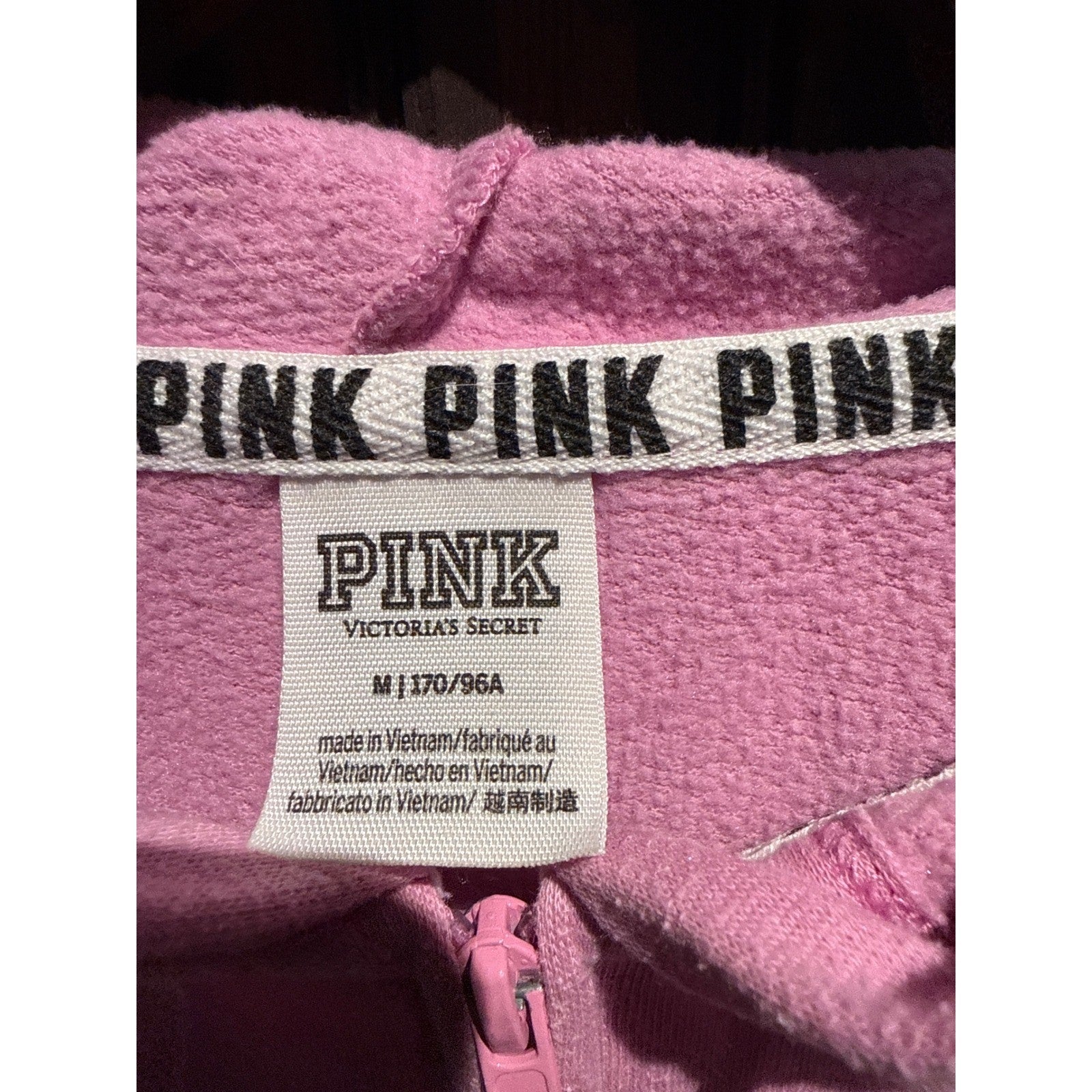 Victoria's Secret PINK Full Zip Hoodie Pink Logo Graphic Sweatshirt Womens L