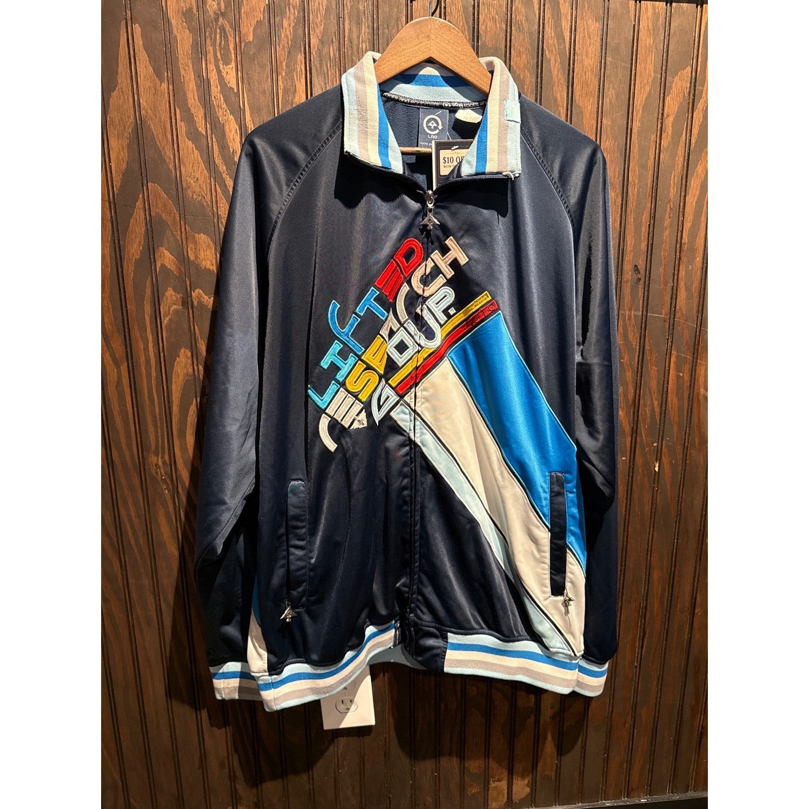 LRG Lifted Research Group Track Jacket Navy Blue Colorblock Mens XL Spark Plug