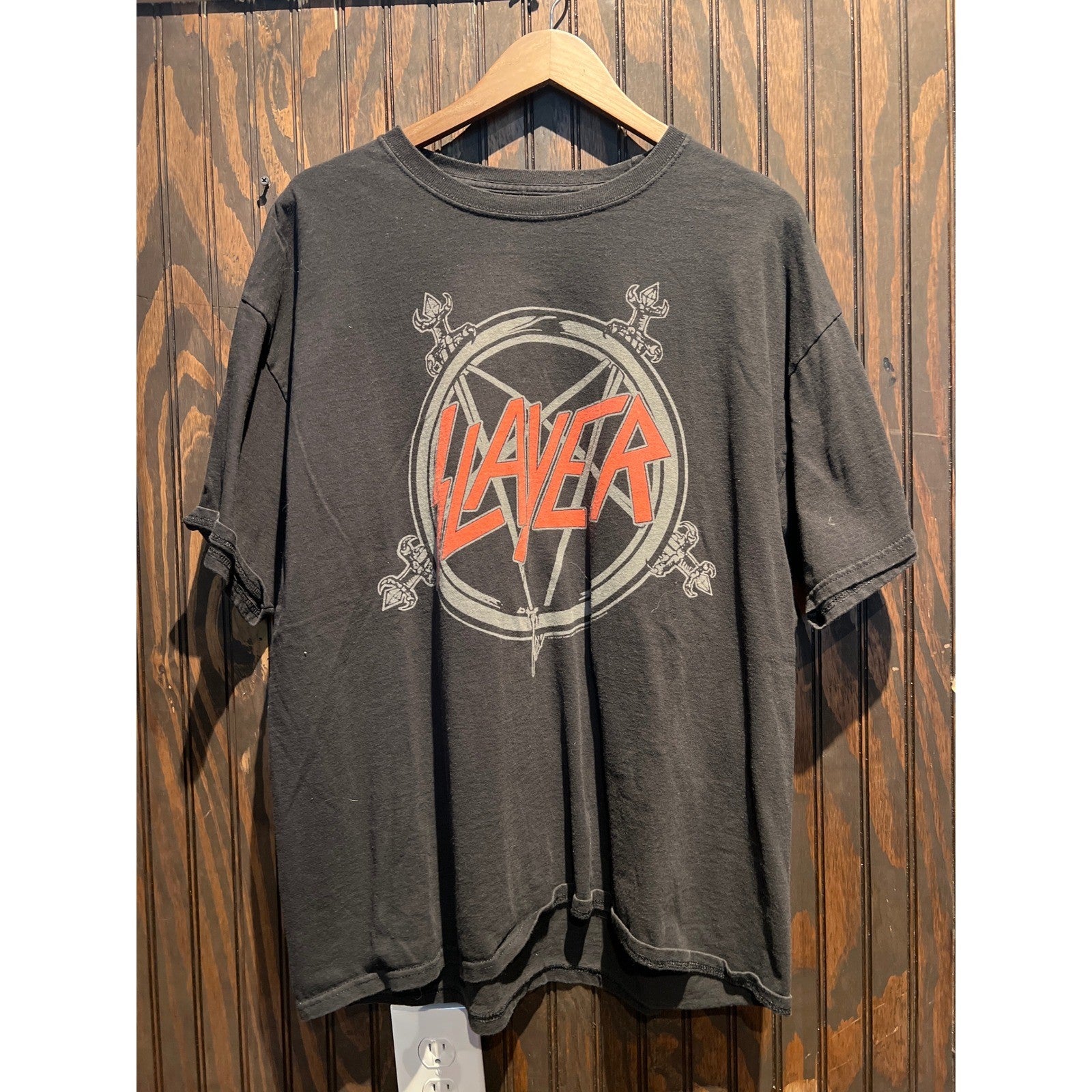 Slayer Pentagram Logo Graphic Band Tee Shirt Black Mens XL 23x28