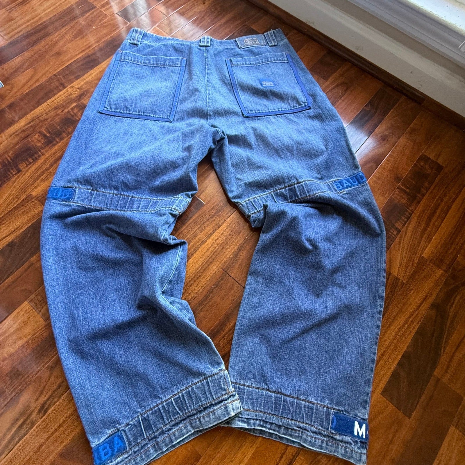 Marithe Francois Girbaud Shuttle Tape Cargo Jeans Blue Baggy Wide Leg 36x31