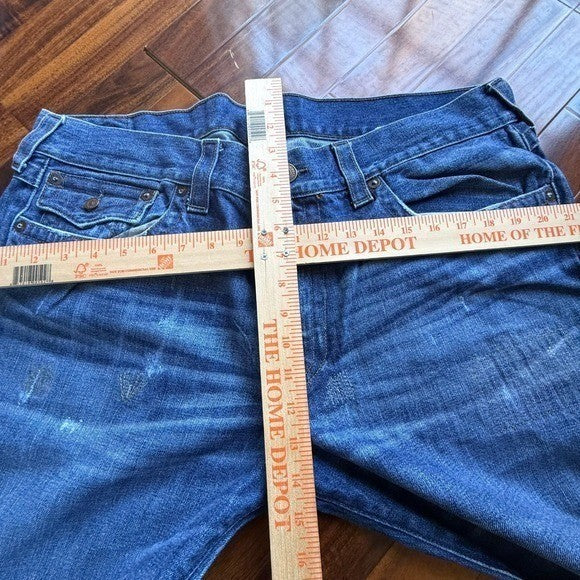 True Religion Mens Straight Leg Distressed Blue Denim Jeans Medium Wash 40