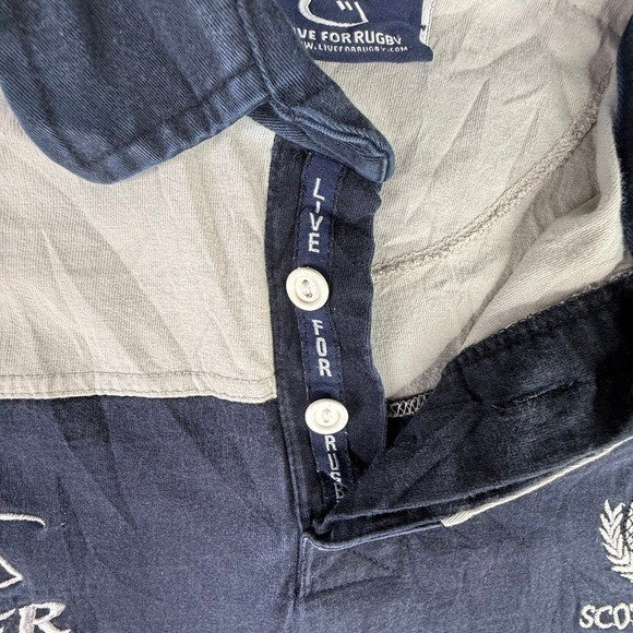 Live For Rugby Scotland Jersey Mens Medium Navy Blue Gray Striped Long Sleeve