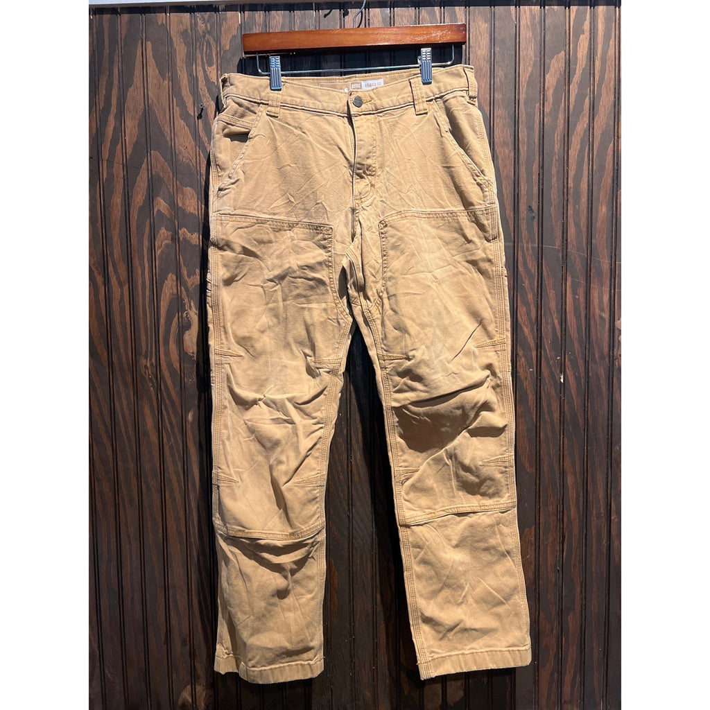 Carhartt Mens 32x30 Relaxed Fit Double Front Utility Work Pants Brown Canvas