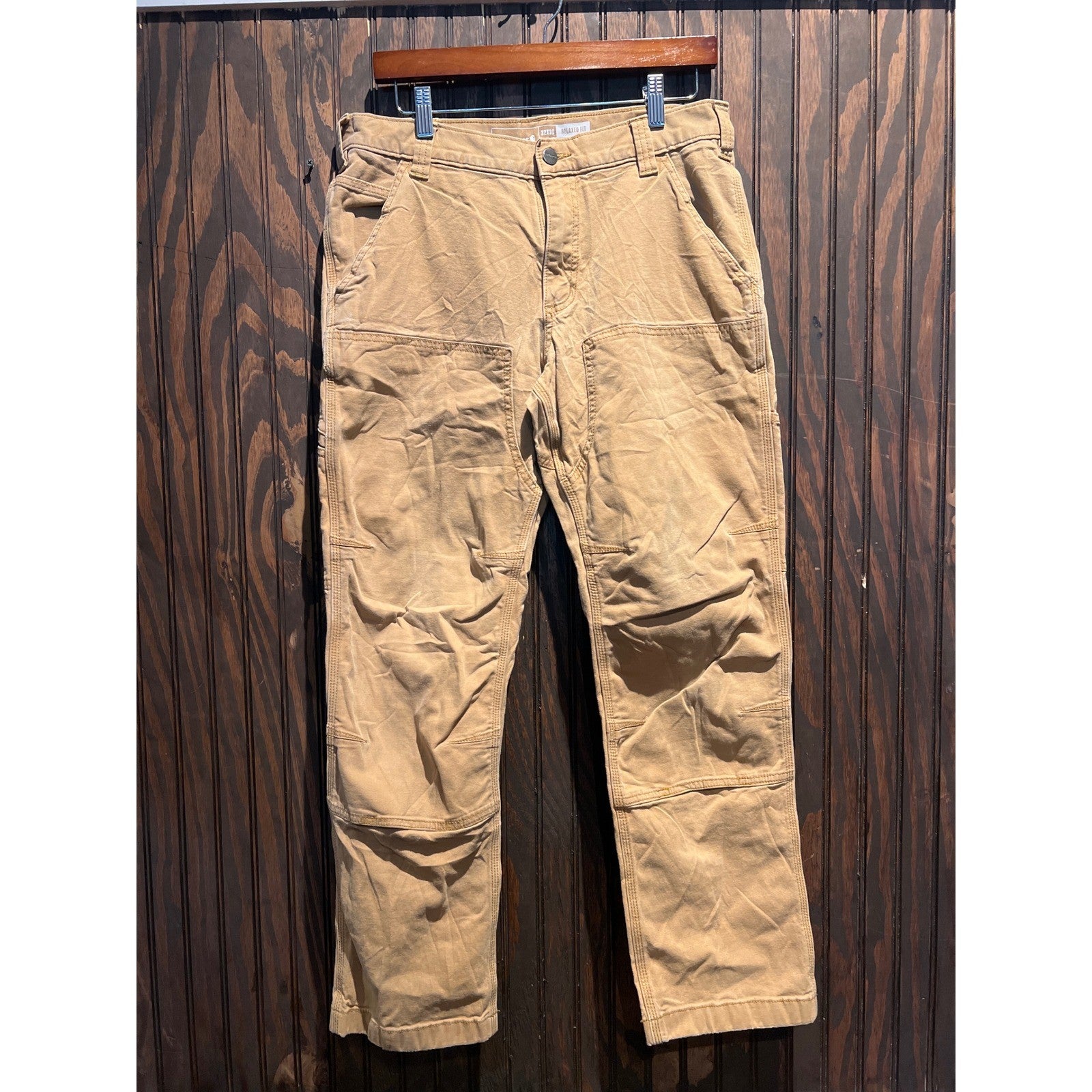 Carhartt Mens 32x30 Relaxed Fit Double Front Utility Work Pants Brown Canvas