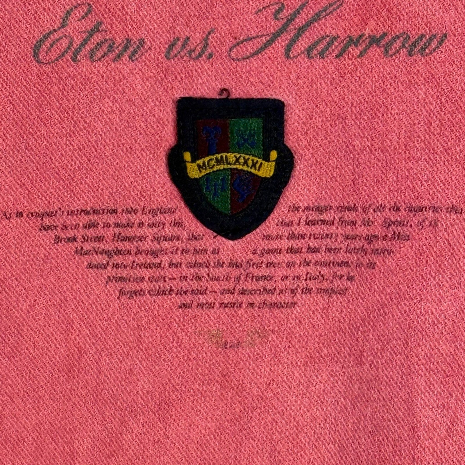 Express Pink Eton vs Harrow Croquet Club Graphic Sweatshirt Mens Medium Cotton