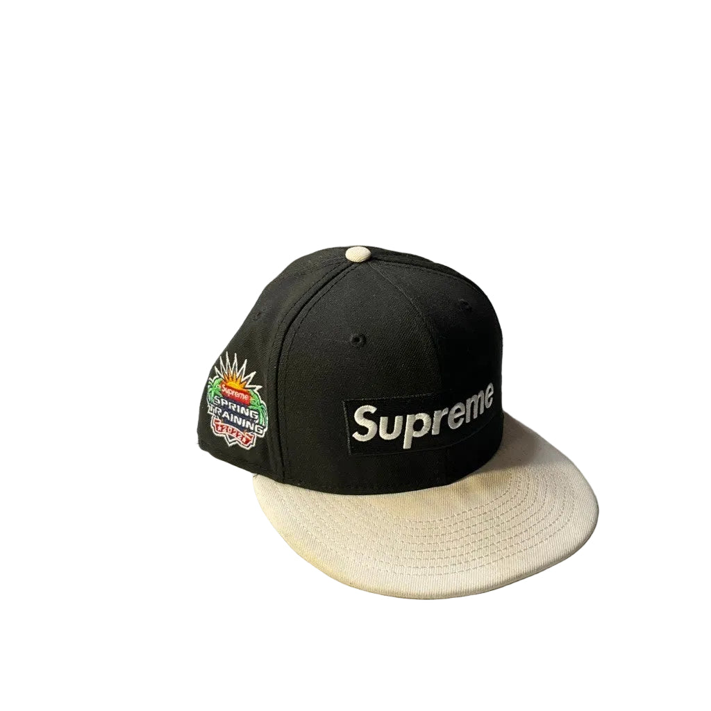 Supreme New Era 59FIFTY Fitted Cap Black Tan Box Logo Patch 7 5/8