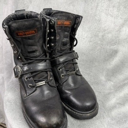 Harley Davidson Mens Black Leather Buckle Strap Motorcycle Boots Size 8 1/2
