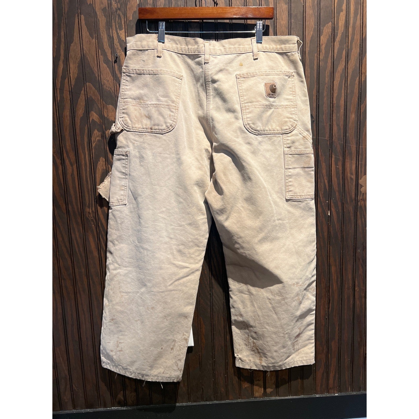 Carhartt Work Pants Distressed Destroyed Tan Beige Workwear Grunge