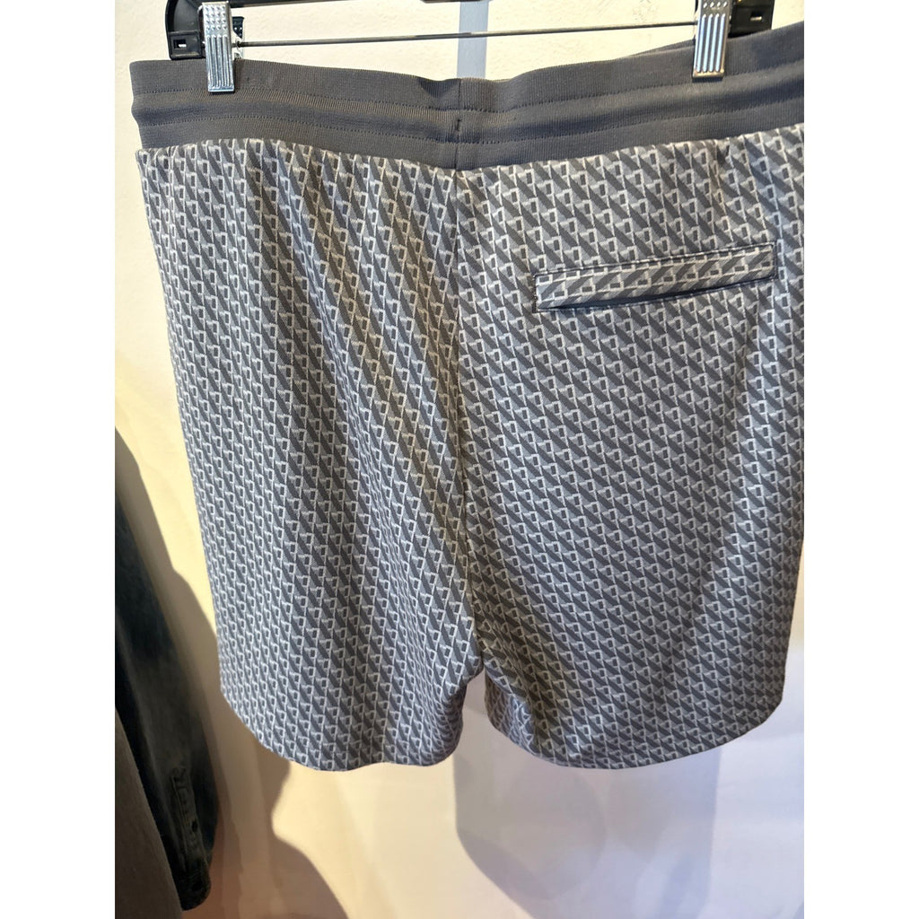 Sergio Tacchini Mens Grey Monogram Geometric Print Drawstring Athletic Shorts L