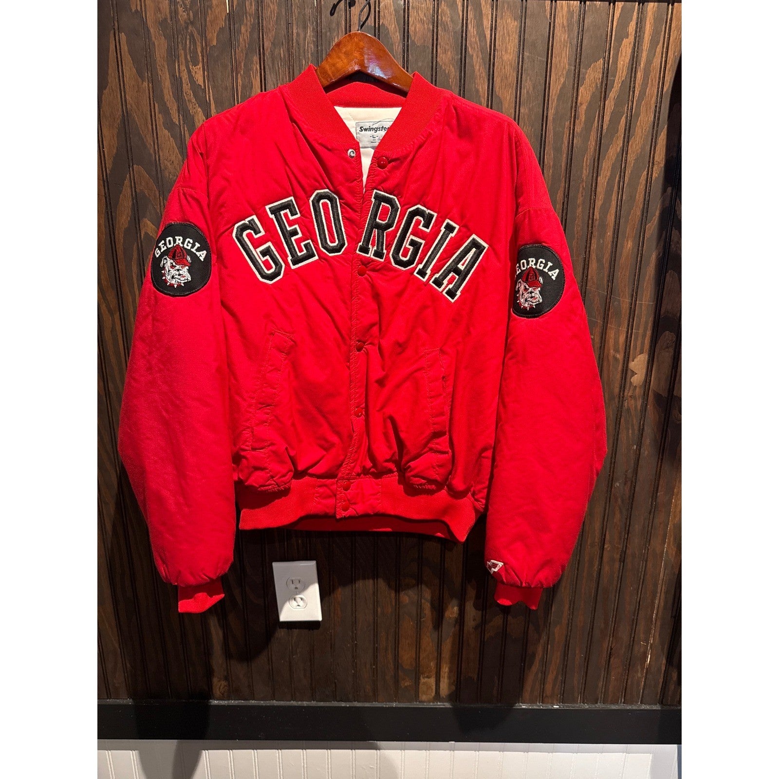 Vintage Swingster Georgia Bulldogs Varsity Bomber Jacket Red Mens Large 90s UGA