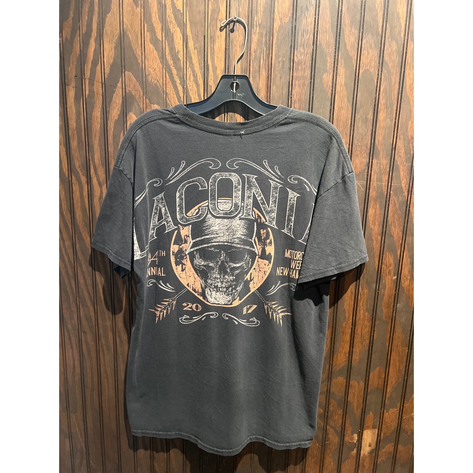Laconia Motorcycle Week 2007 Skull Graphic T-Shirt Faded Black Biker Tee Large