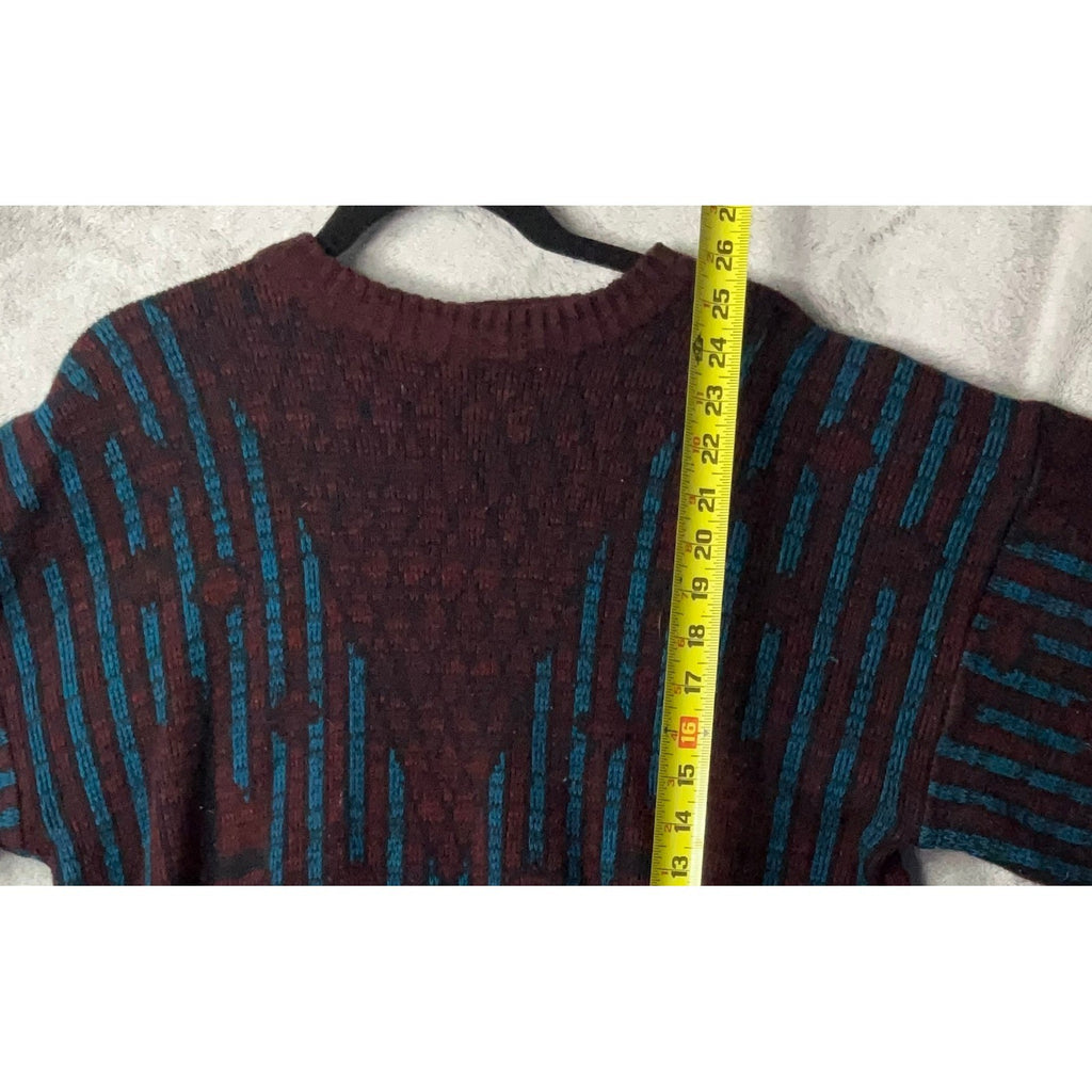 Mister Man Mens Burgundy Blue Geometric Pattern Knit Sweater XL