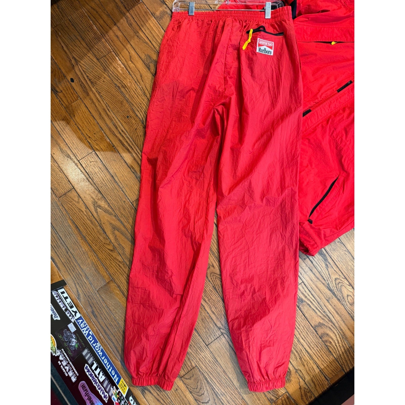 Vintage Marlboro Adventure Team Red Nylon Track Suit Jacket XL Pants L 90s Set