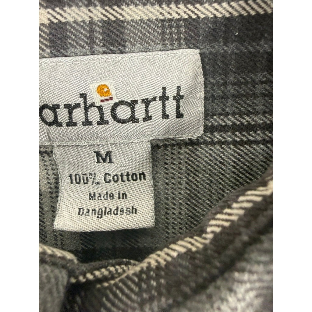 Carhartt Plaid Flannel Long Sleeve Button Up Shirt Men's Size Medium Gray
