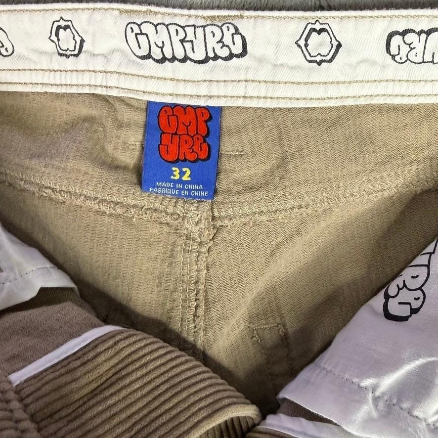GMPR JRS Corduroy Pants Tan Straight Leg Embroidered Logo Size 32