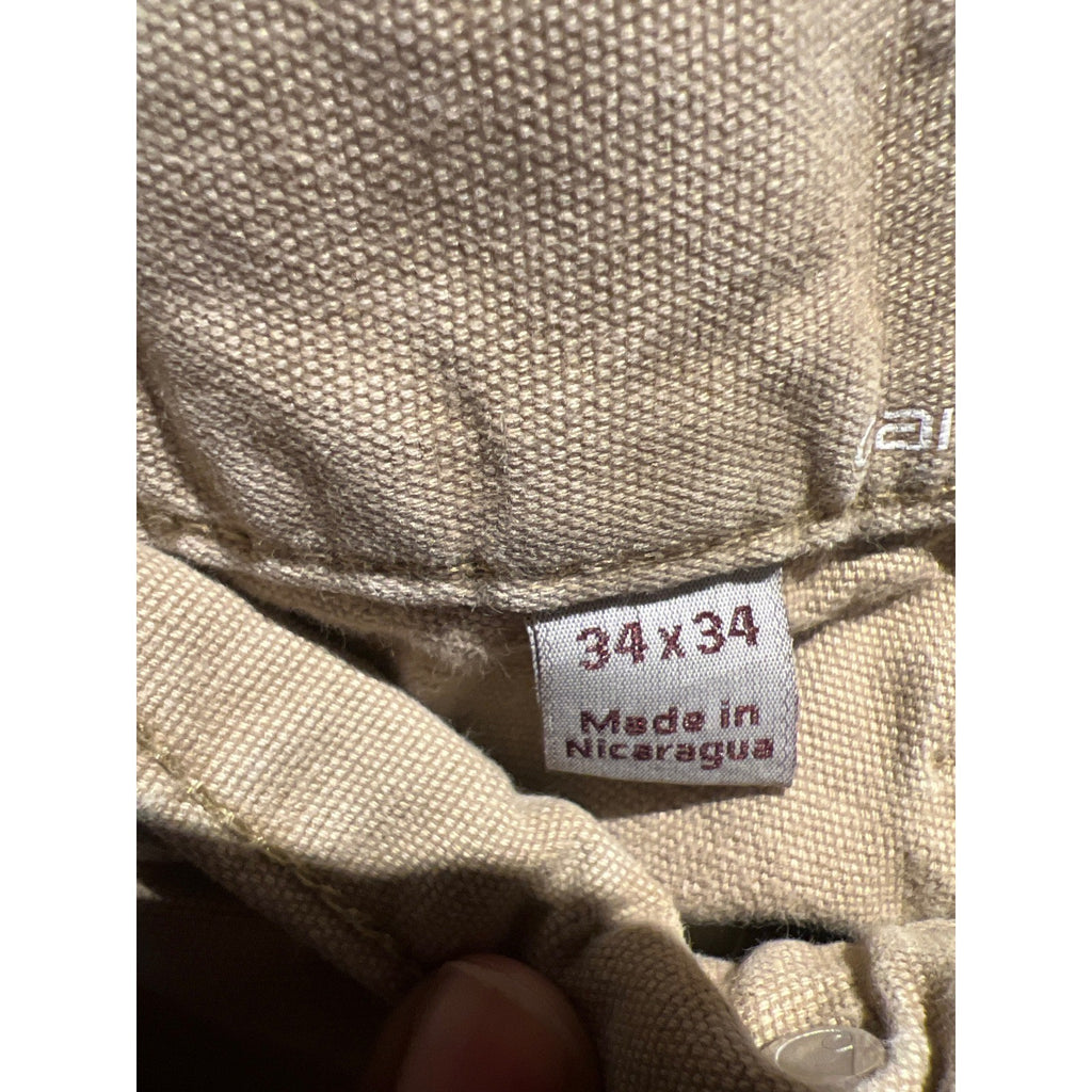 Carhartt Mens Tan Canvas Carpenter Work Pants 34x34 Distressed Paint Splatter