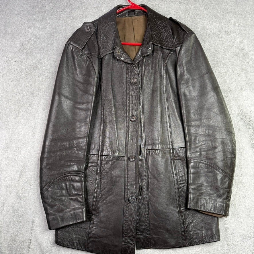 Vintage 90s CSL Suedes Black Leather Coat Mens L Distressed Genuine Leather