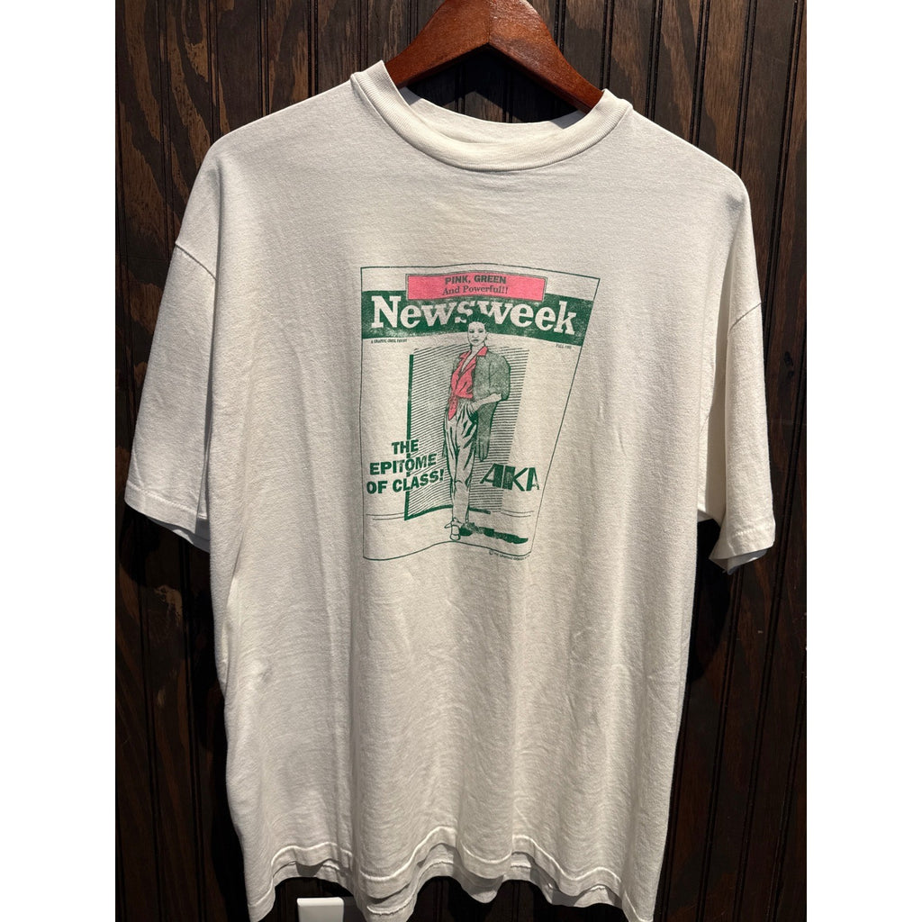 Vintage Newsweek AKA Sorority T Shirt 1990 Fall Pink Green Powerful White XL