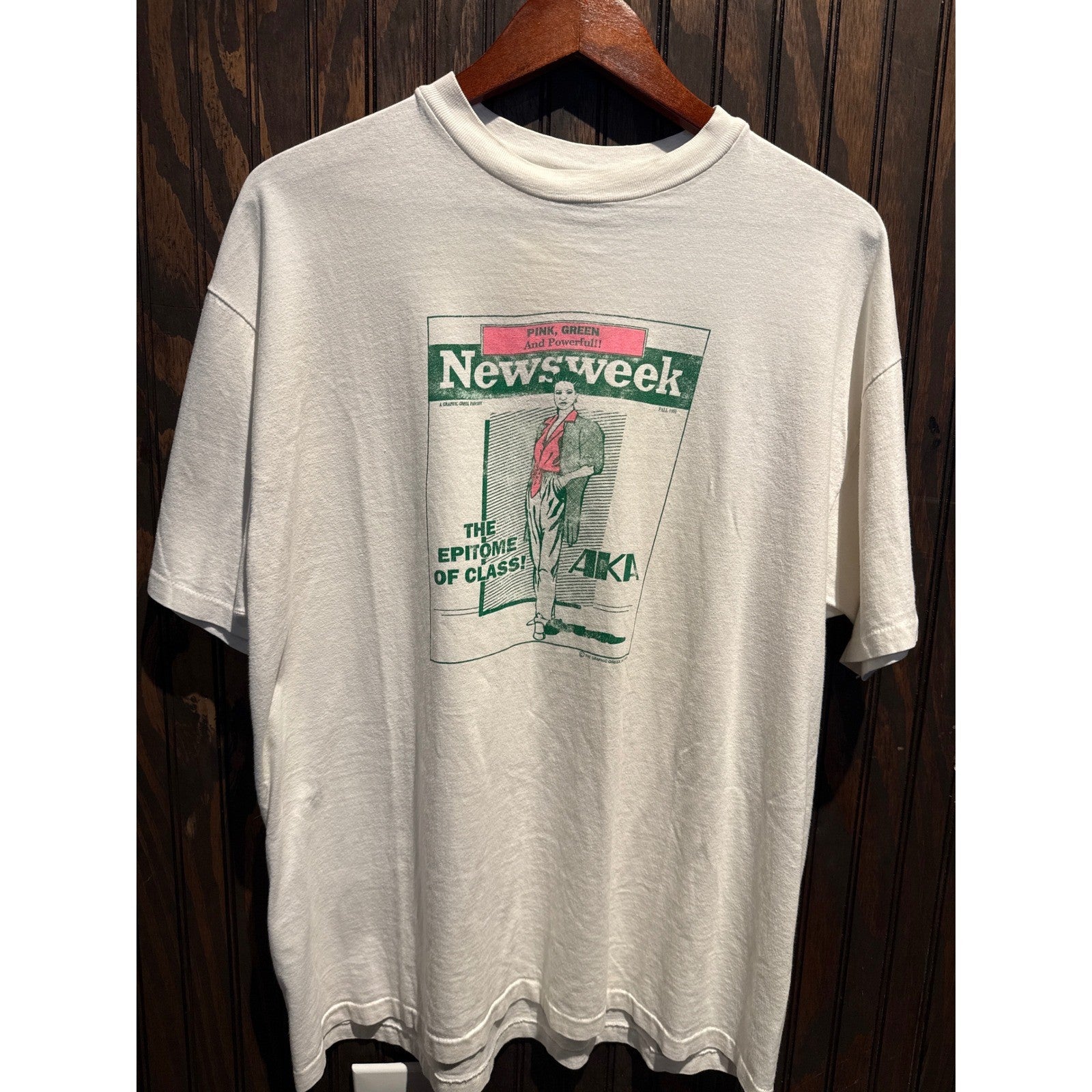 Vintage Newsweek AKA Sorority T Shirt 1990 Fall Pink Green Powerful White XL