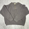 Eddie Bauer Mens Gray Ribbed Knit Henley Sweater L 100% Cotton USA Made