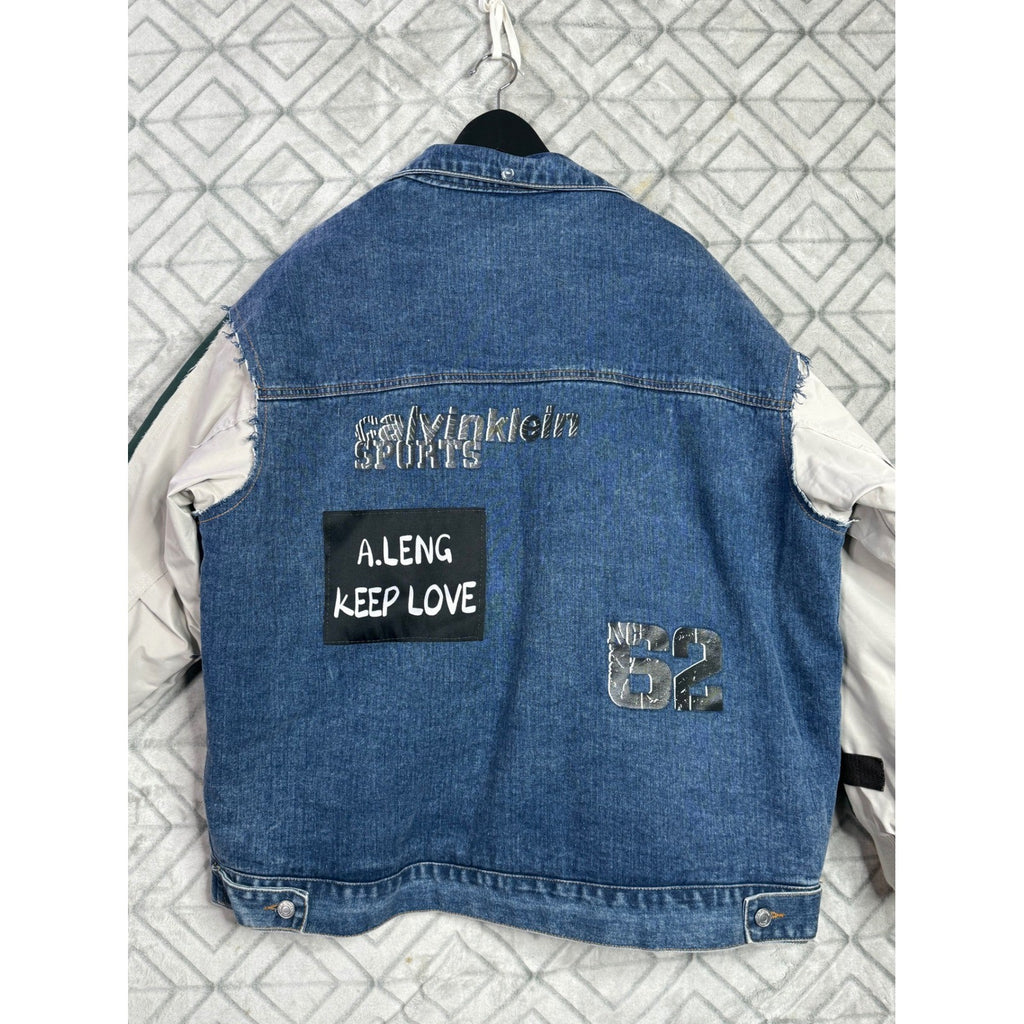 Mens Denim Jacket Patched Collage Graphic Embroidered Distressed Unique