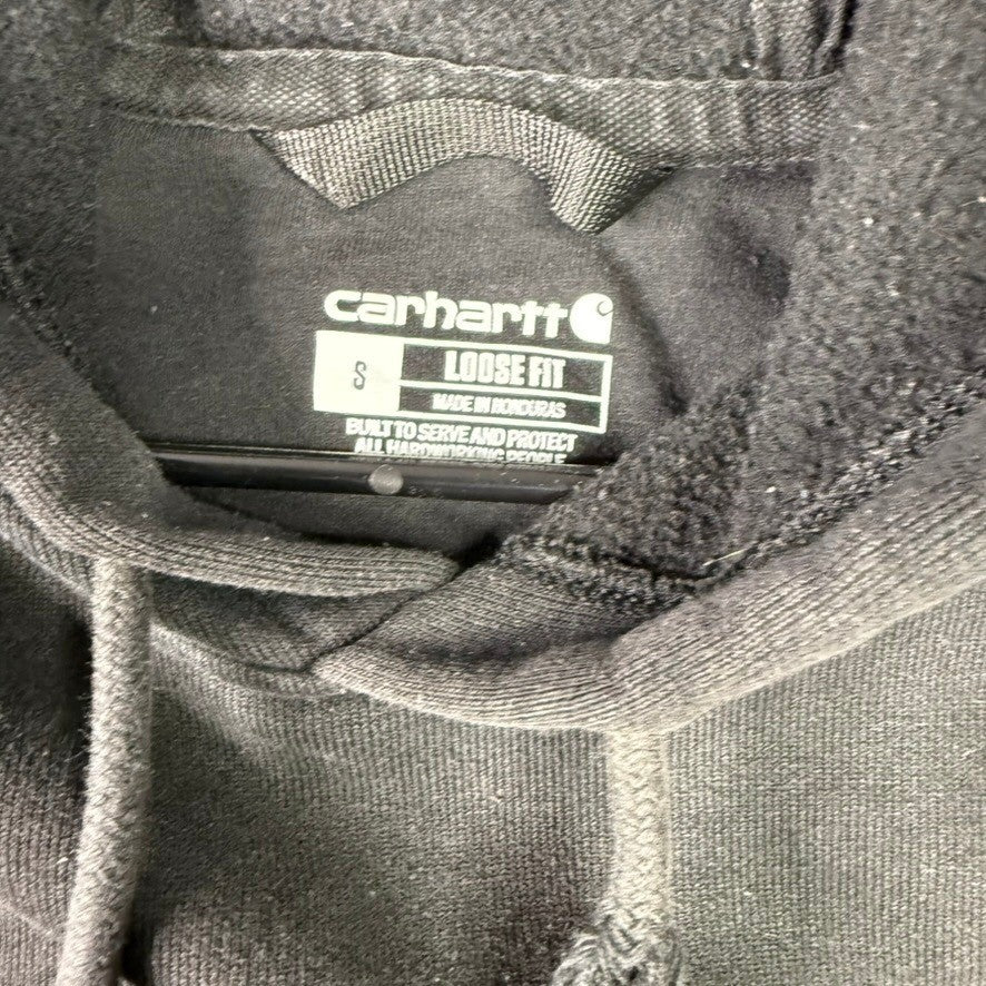 Carhartt Black Loose Fit Hoodie Sweatshirt Mens Size S Long Sleeve Logo Sleeve