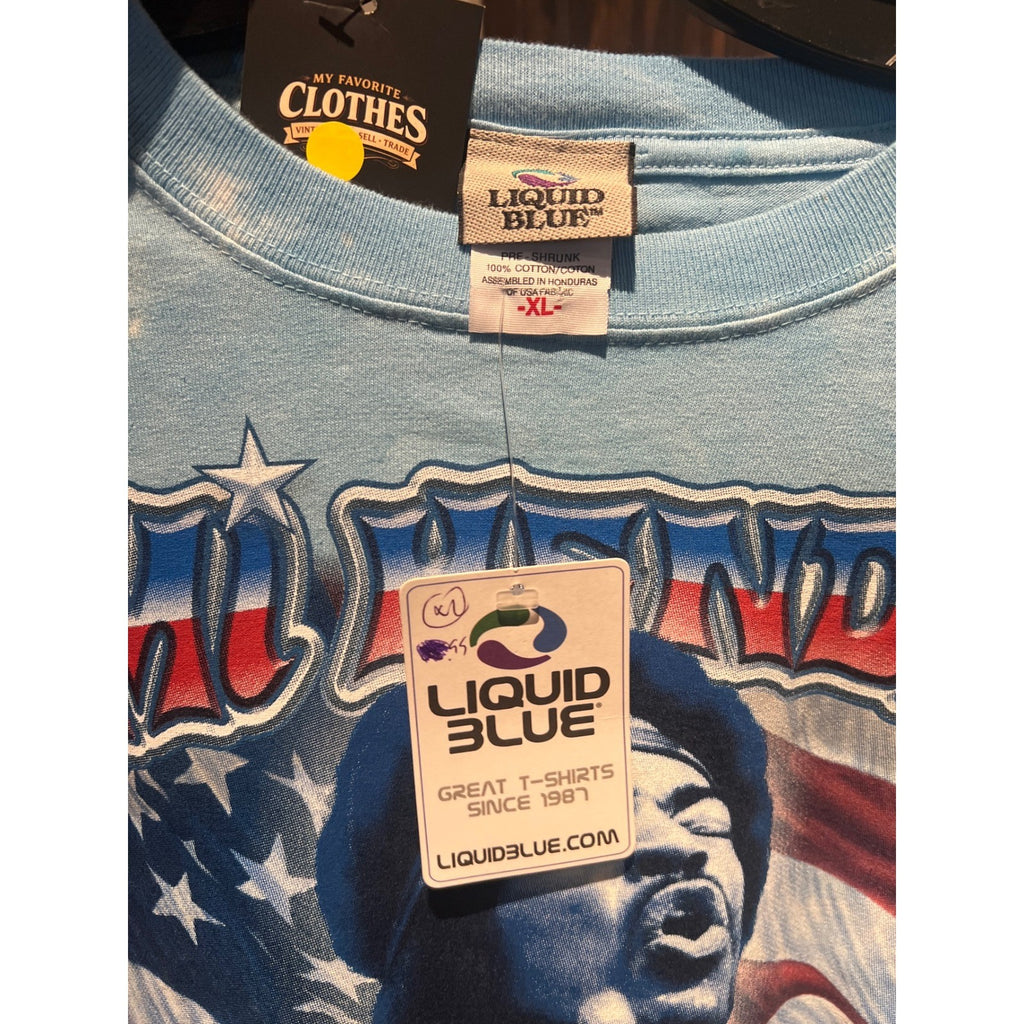 Jimi Hendrix Tie Dye Graphic T-Shirt Blue Red White American Flag Rock Tee 31x23