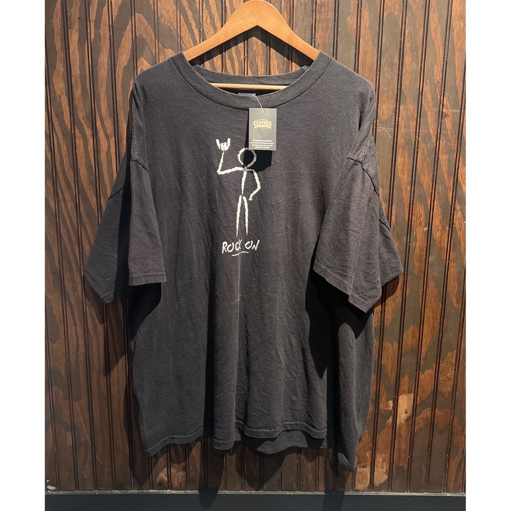 Vintage 90s Rock On Stick Figure Graphic T-Shirt Black Single Stitch XL 29x25