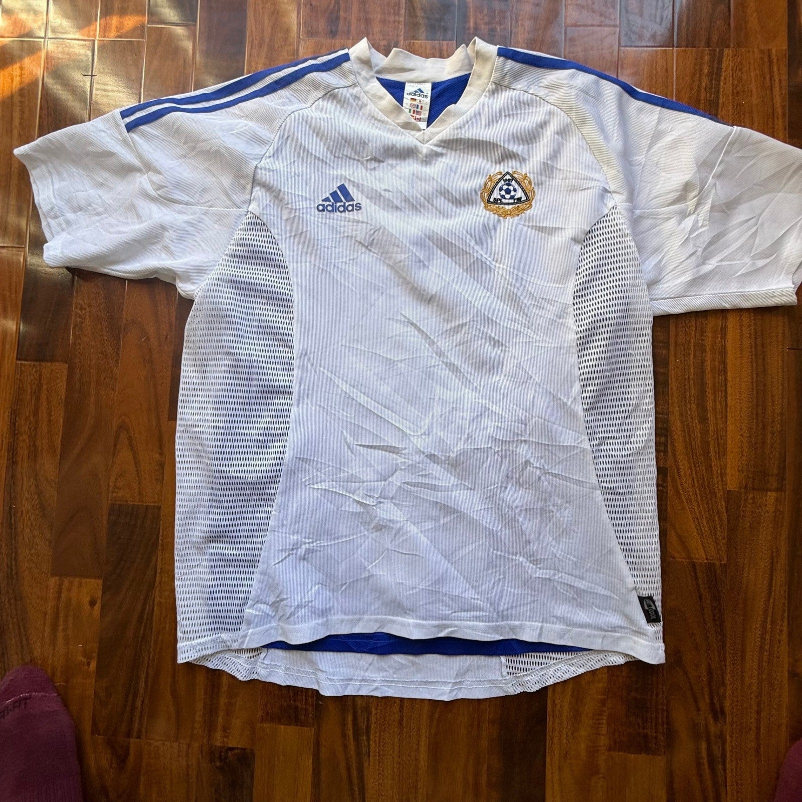 Adidas ClimaCool Mikael Forssell 9 Soccer Jersey White Blue Mens XL