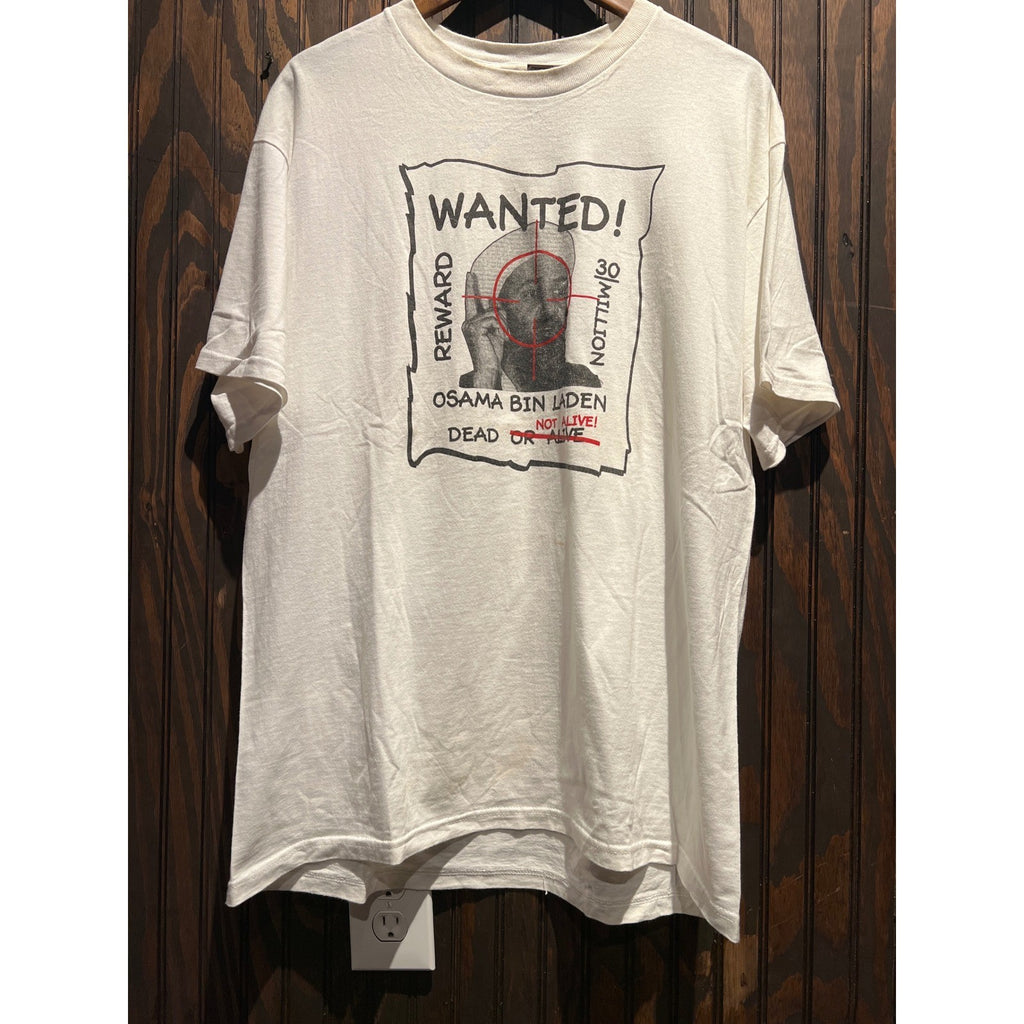 Vintage Osama Bin Laden Wanted Dead or Not Alive Graphic T-Shirt White XL 23x31