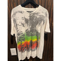 Bob Marley One Love Reggae V-Neck Graphic T-Shirt Off-White Mens L 21x28