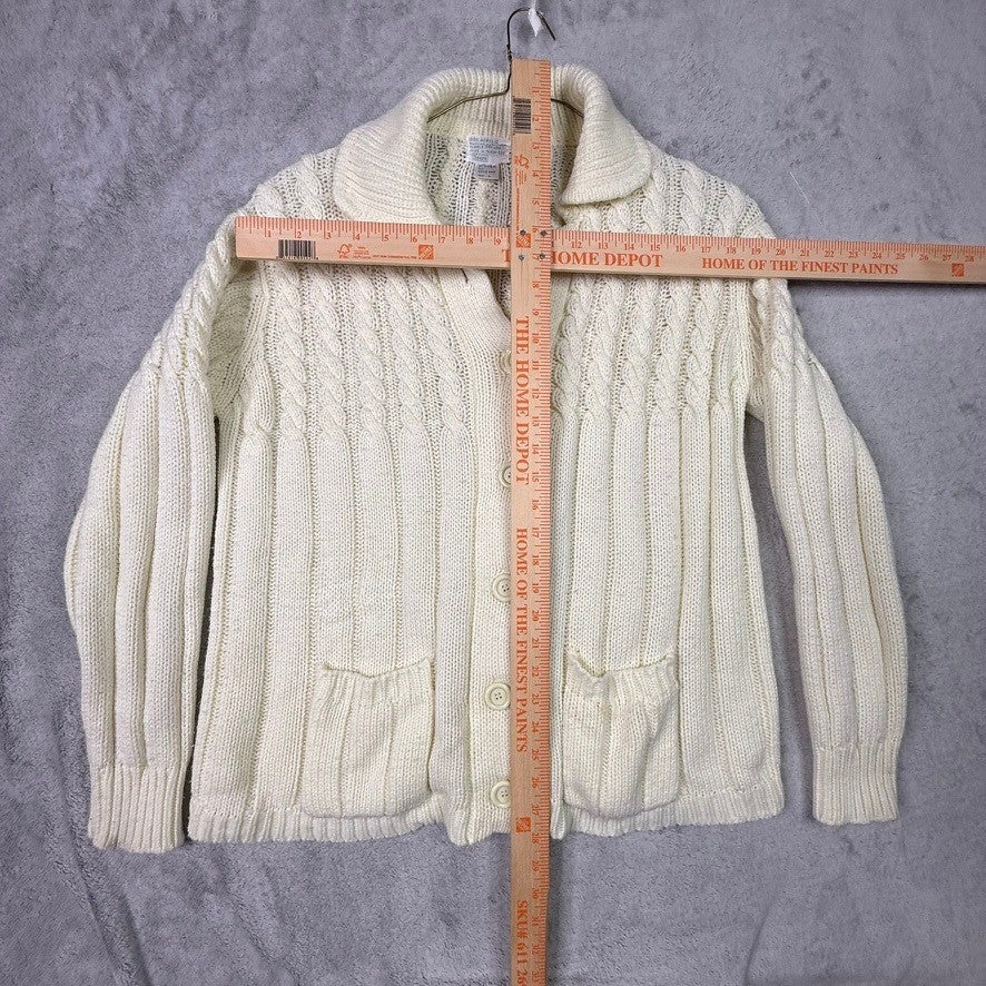 Sears Cream Cable Knit Button Front Cardigan Sweater Style 8608 Size L