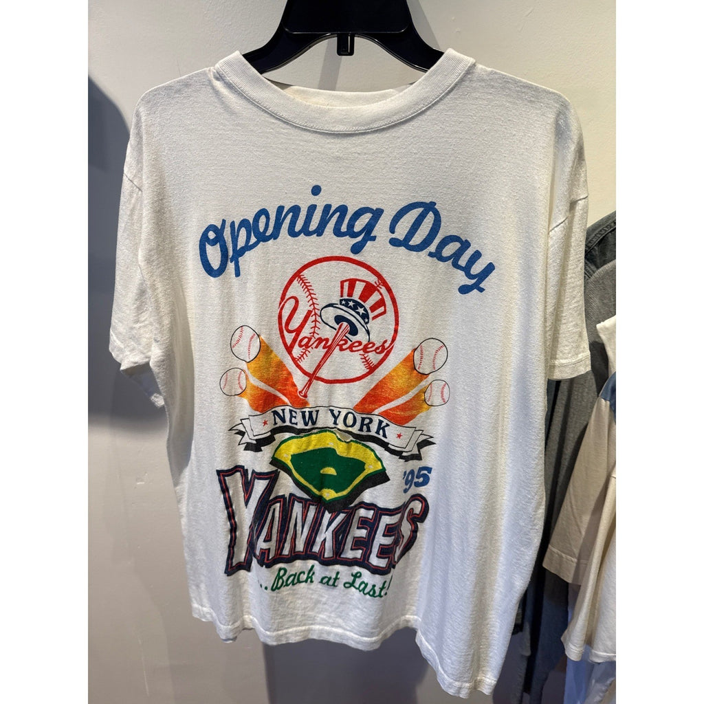 Vintage 1995 New York Yankees Opening Day T-Shirt White Single Stitch 90s MLB