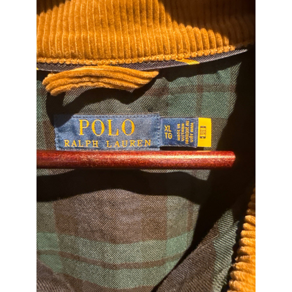 Polo Ralph Lauren Corduroy Bomber Jacket Mustard Tan Plaid Lined Mens XL 25x28