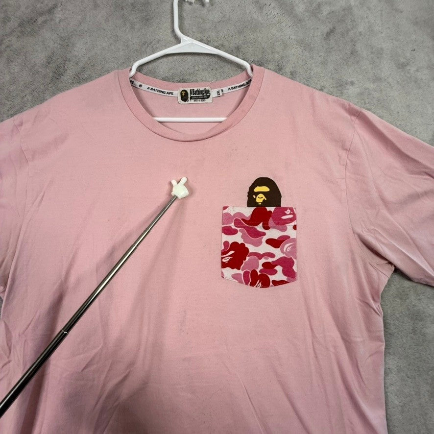 BAPE A Bathing Ape Pink Camo Pocket Ape Head T Shirt Size 2XL
