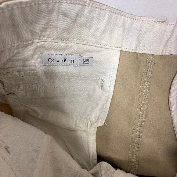 Calvin Klein Mens 34x34 Khaki Straight Fit Chino Pants Casual Dress Trousers