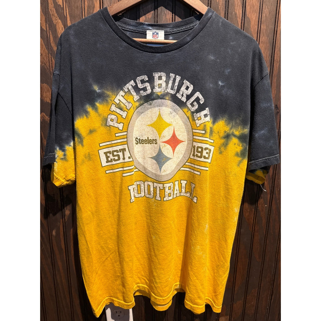 NFL Pittsburgh Steelers Tie Dye Graphic T-Shirt Black Gold Mens XL 24x29