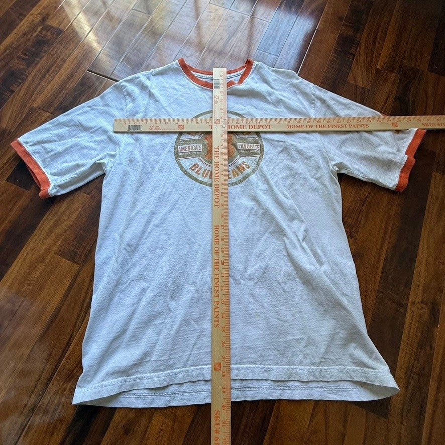 Lucky Brand Mens XL Ringer T-Shirt White Orange Graphic Made in USA Cotton 0244
