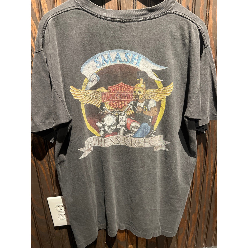 Vintage Harley Davidson Steer Skull Motorcycle Graphic Tee Faded Black XL