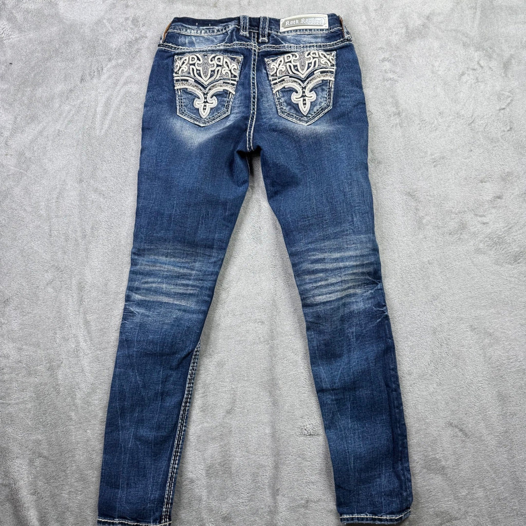 Rock Revival Nuri Easy Skinny Jeans Women's Size 29 Blue Wash Embellished