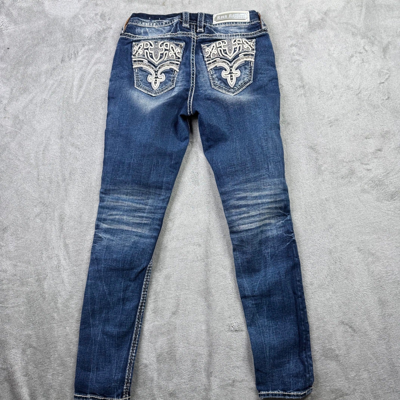 Rock Revival Nuri Easy Skinny Jeans Women's Size 29 Blue Wash Embellished
