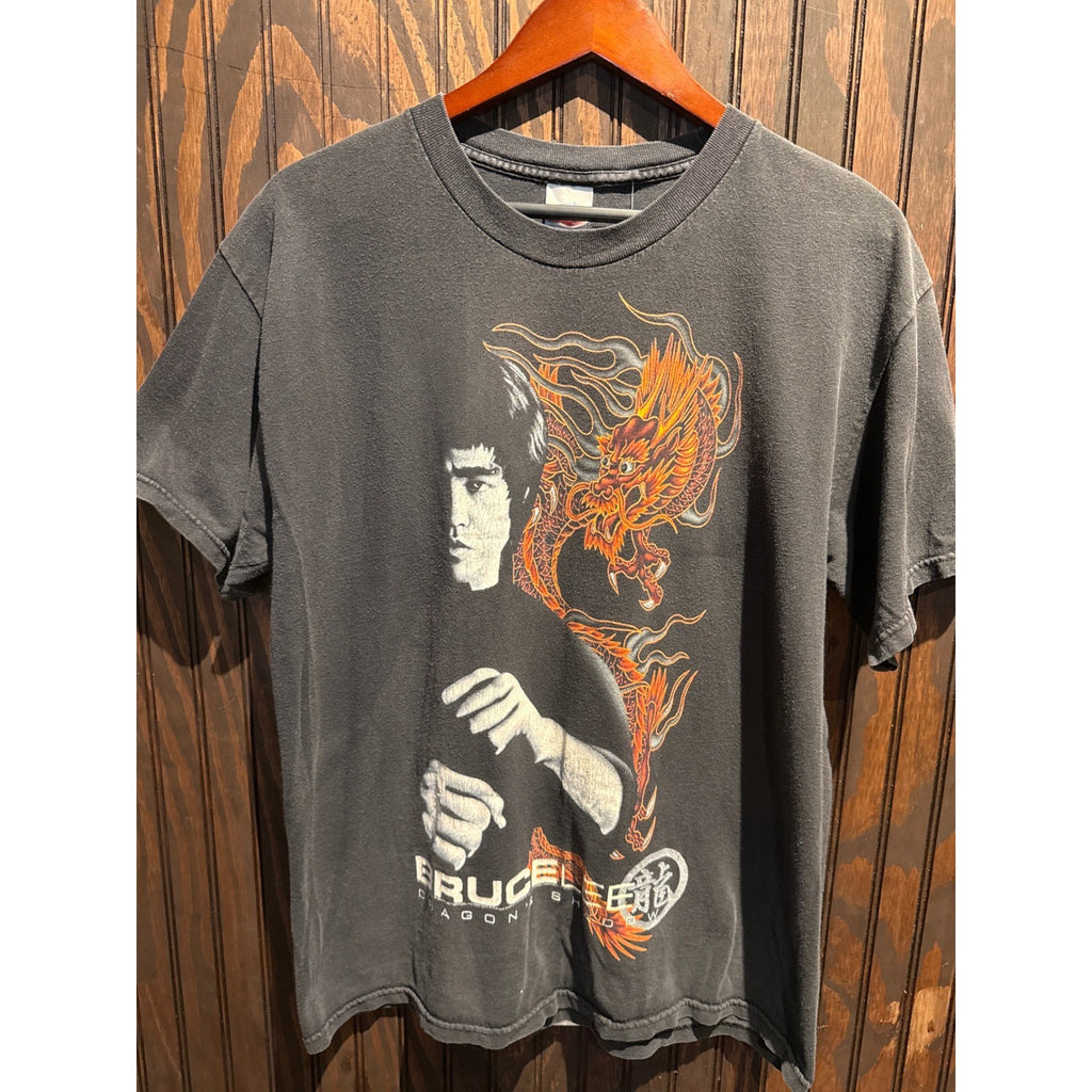 Bruce Lee Dragon Shadow Graphic Tee Faded Black Martial Arts Movie T-Shirt L