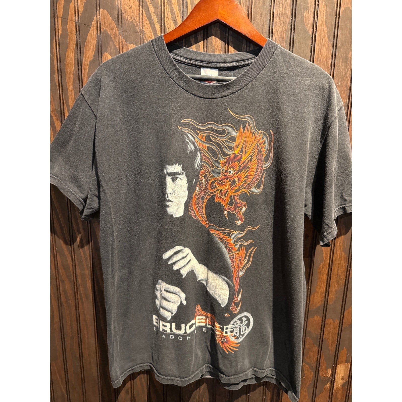 Bruce Lee Dragon Shadow Graphic Tee Faded Black Martial Arts Movie T-Shirt L